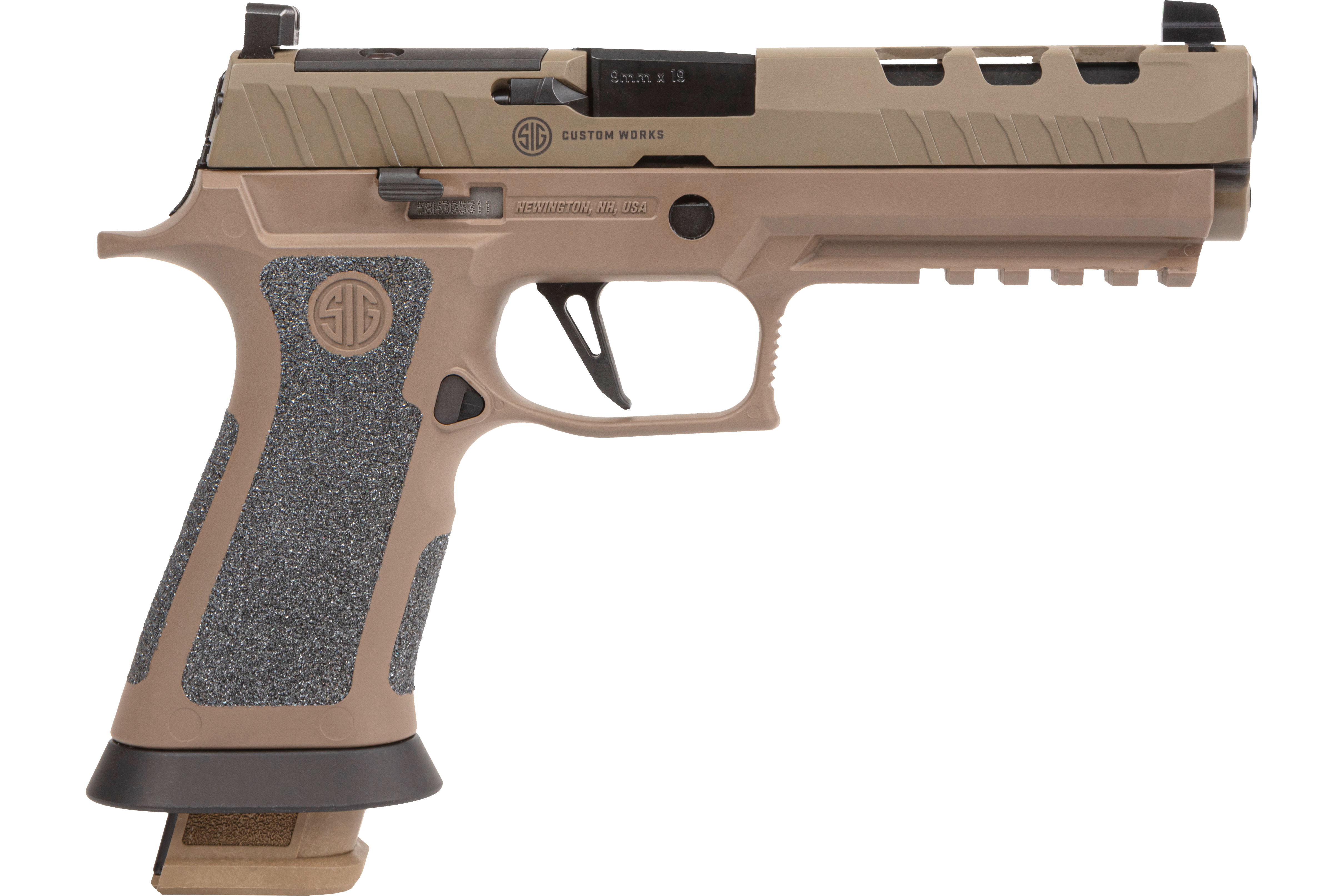 Sig Sauer 320X59DH3 P320X5 DH3 21+1 5" Black Bull Barrel, Coyote Cerakote DH3 Custom Works Optic Ready Slide, Coyote Cerakote DH3 SS Frame w/Picatinny Rail & Beavertail, Coyote TXG Grips