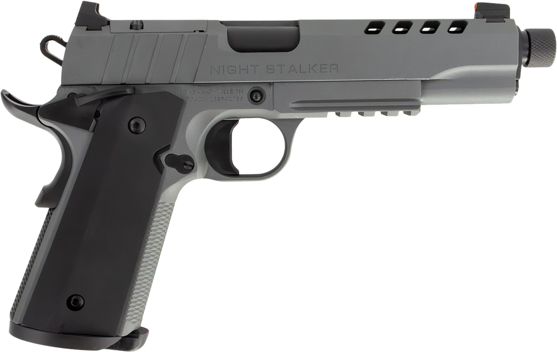 Tisas 1911 Night Stalker SF 10 Handgun 10mm 8rd Mag 5" Threaded Barrel Cerakote Grey with Black Grips