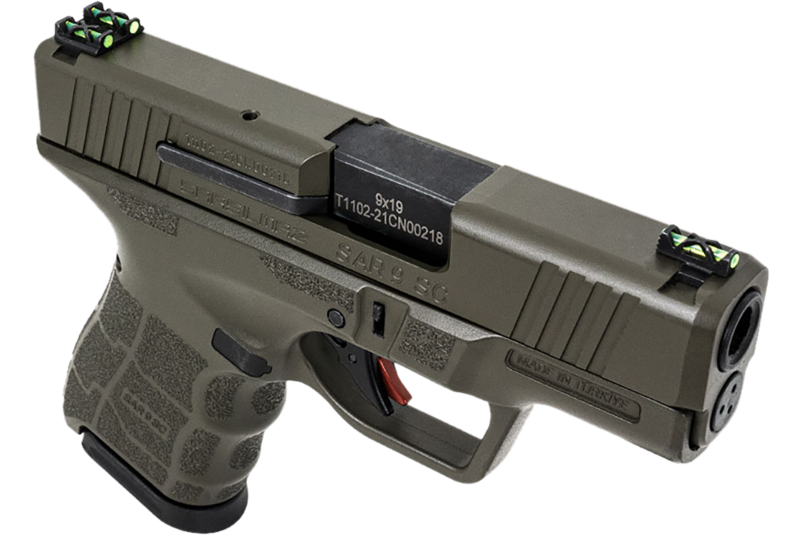 SAR USA SAR9SCOD SAR9 SC Gen2 Compact Frame 12+1 3.30" Black Steel Barrel, OD Green Serrated Steel Slide, OD Green Polymer Frame, OD Green Interchangeable Backstrap Grip