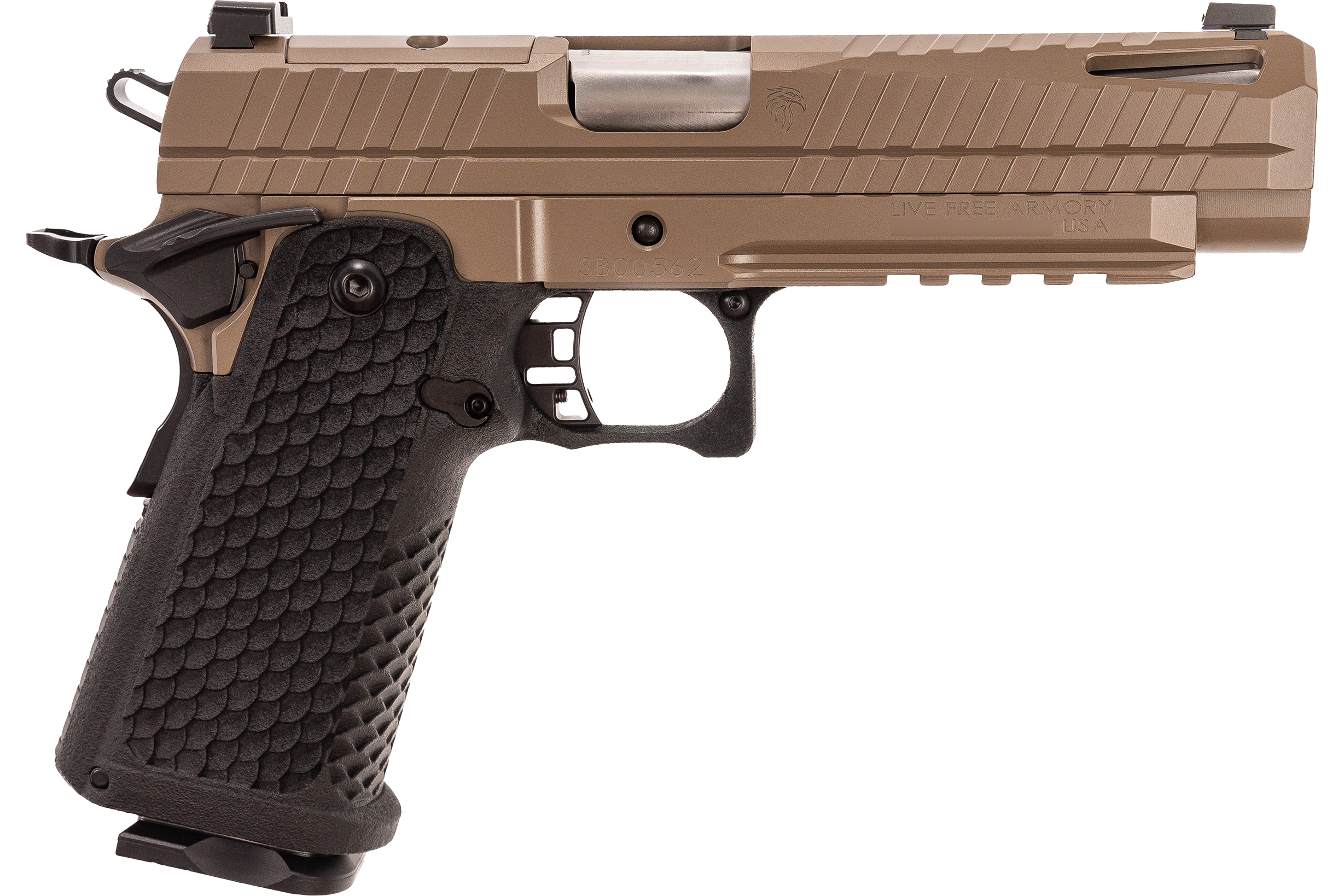 Live Free Armory Apollo 11 Full Size 9mm 5" Barrel 17rd Semi-Auto Pistol W/ FDE Finish, Optics Ready - Double Stack 1911-Style Handgun