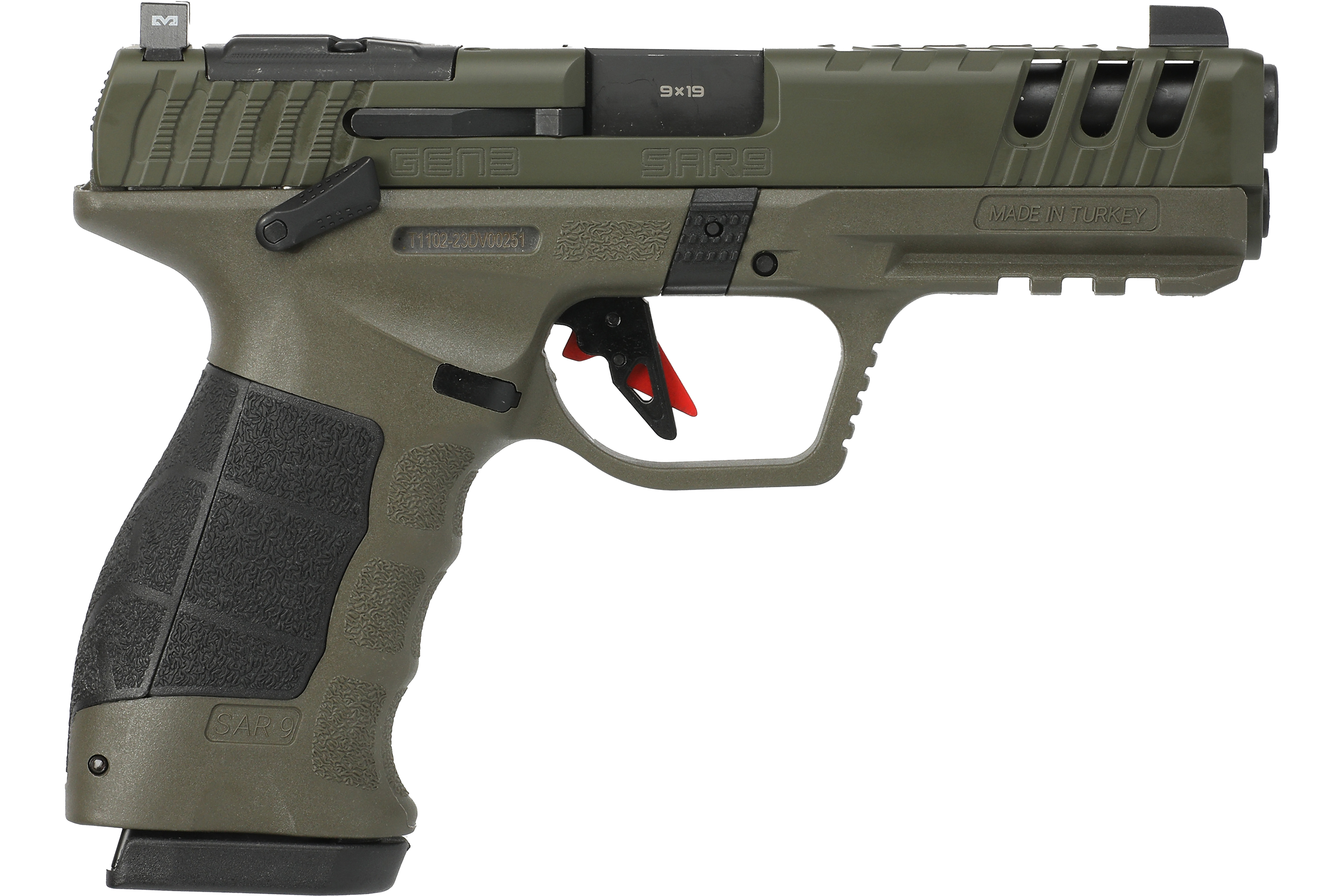 SAR USA SAR9G3OD SAR9 Gen 3 Full Size Frame 17+1 4.40" Black Steel Barrel, OD Green Cerakote Serrated Steel Slide, OD Green Cerakote Polymer Frame w/Picatinny Rail, Black Polymer Grip