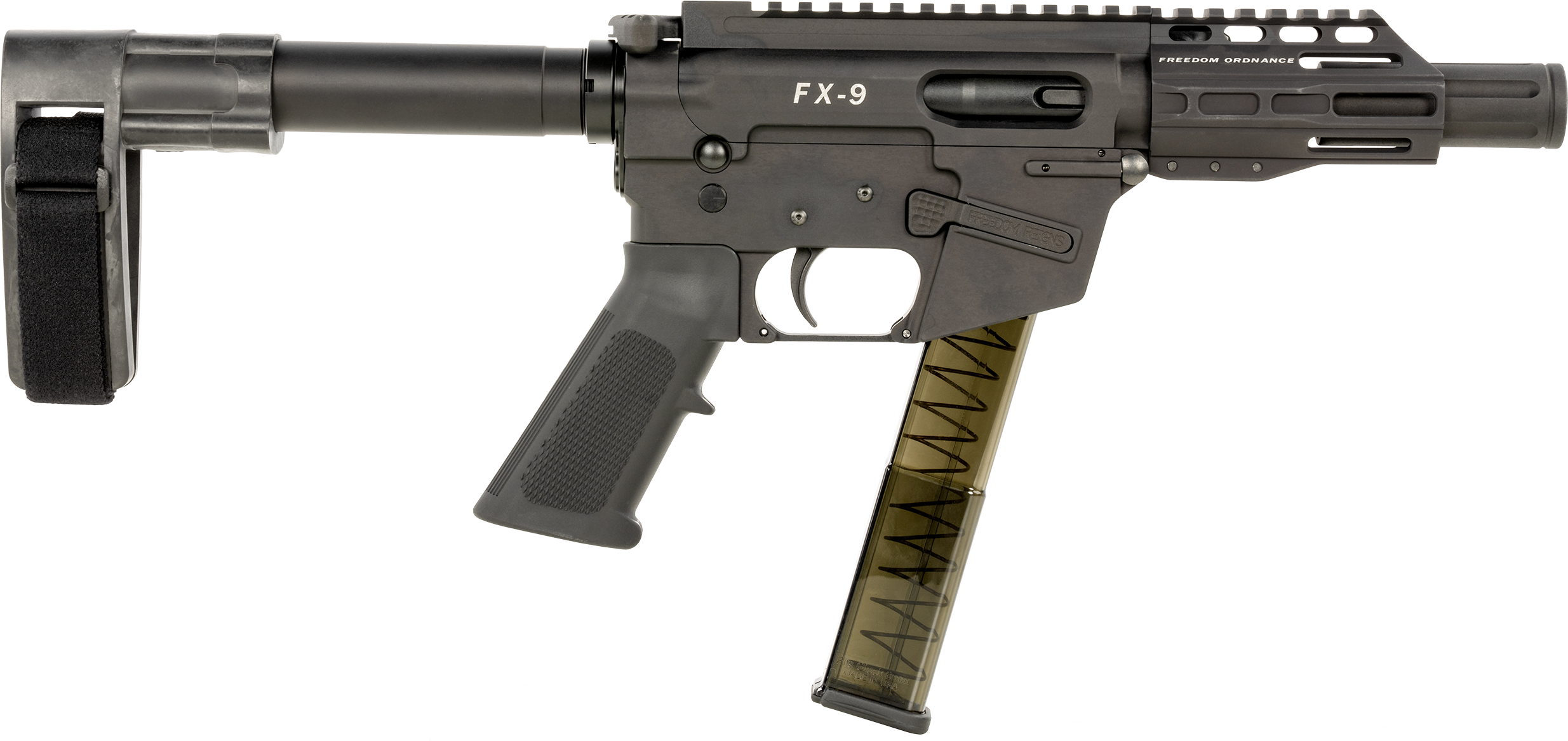 Freedom Ordnance FX9P4SBM FX-9 31+1 4" Black Nitride Steel Barrel, M-LOK Handguards, Black Anodized Aluminum Picatinny Rail Receiver, Black SB Mini Brace, AR15 Grip