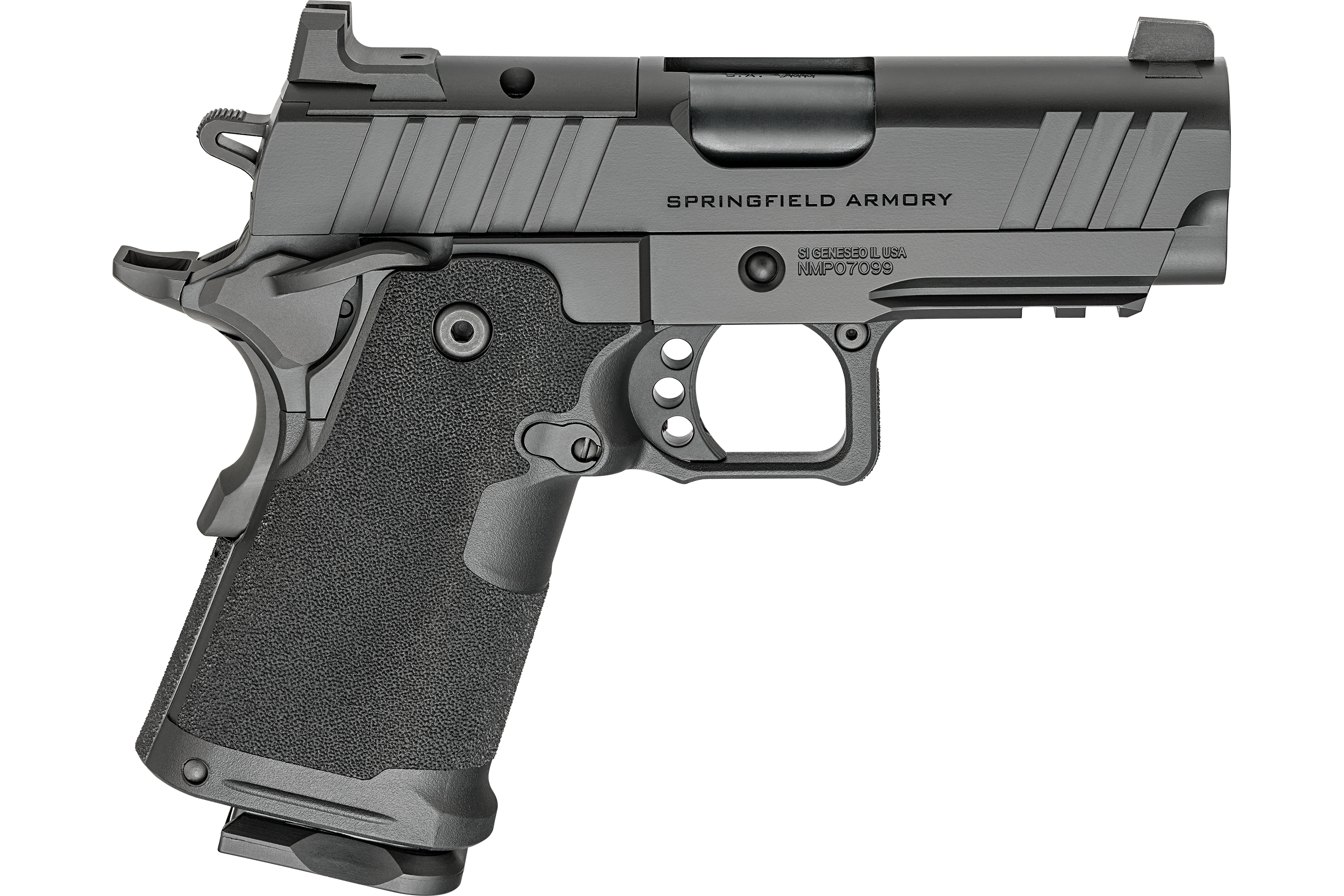 Springfield Prodigy, Double Stack 1911, Compact, 3.25" Barrel, (2) 15rd Magazines, Polymer Grip Module, Forged Carbon Steel Slide, Black - PH9115AOS
