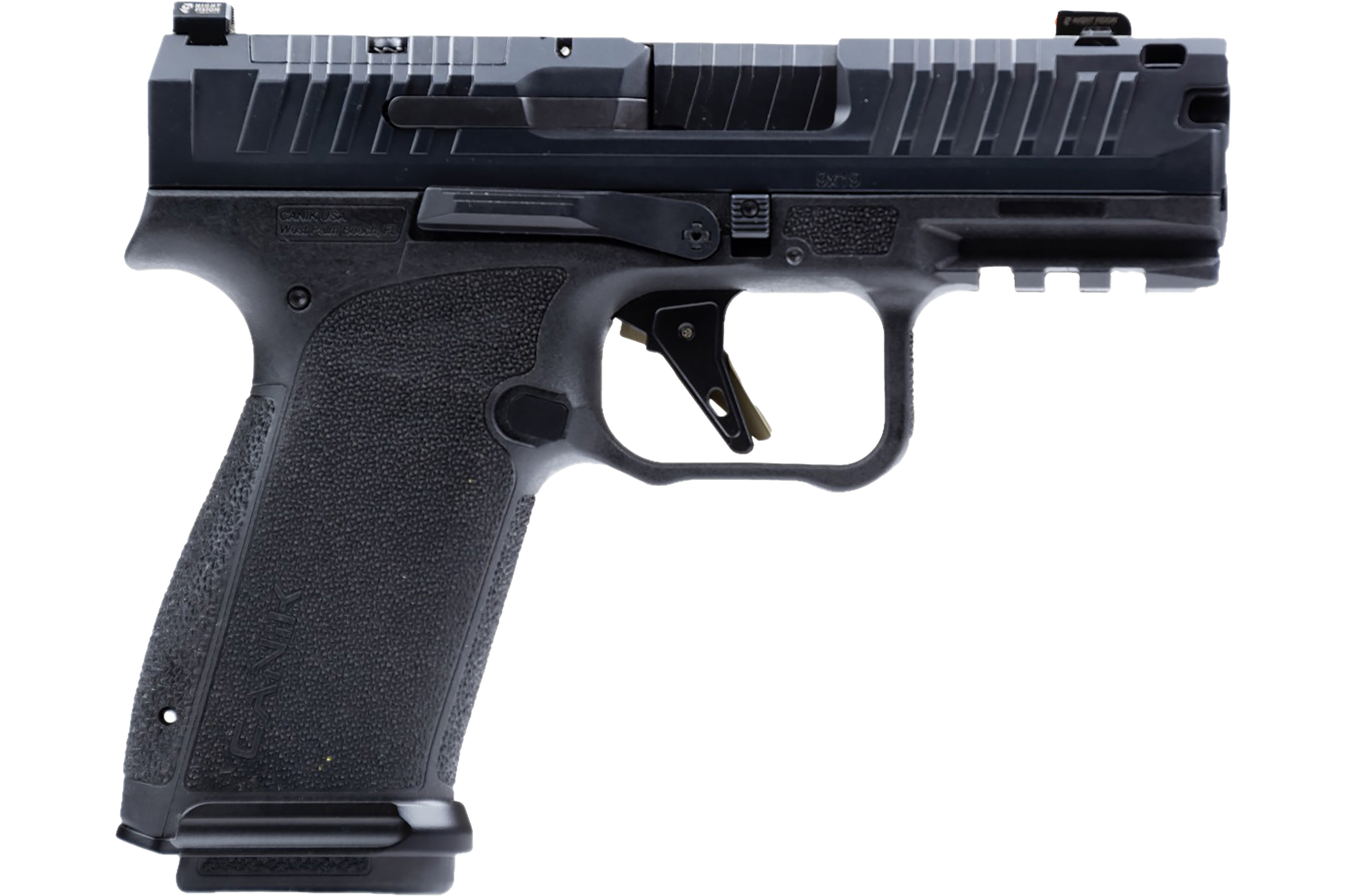 Canik HG8329N Mete MC9 Prime 10+1 3.64" Black Nitride Compensated Barrel, Black Nitride Integrated Compensator/Optic Ready/Serrated Steel Slide, Black Polymer Frame w/Picatinny Rail