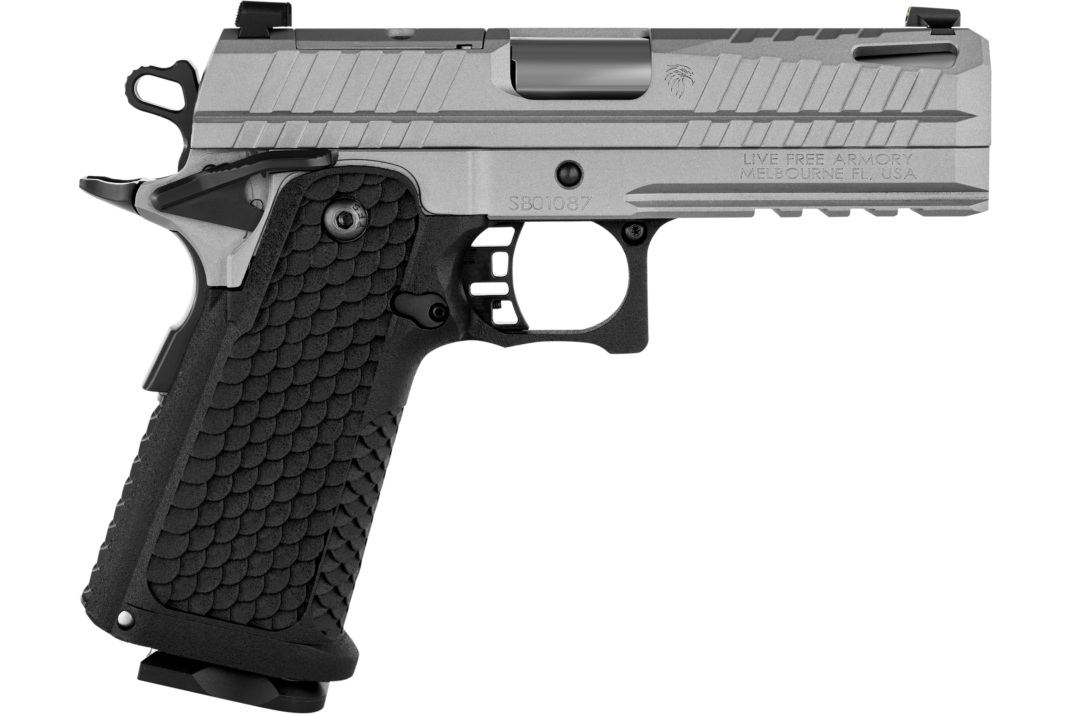 Live Free Armory LFAPF812076 Apollo 11 9mm 17+1 4.15" 416 Stainless Slide Elite Gray Cerakote Black Polymer Grip