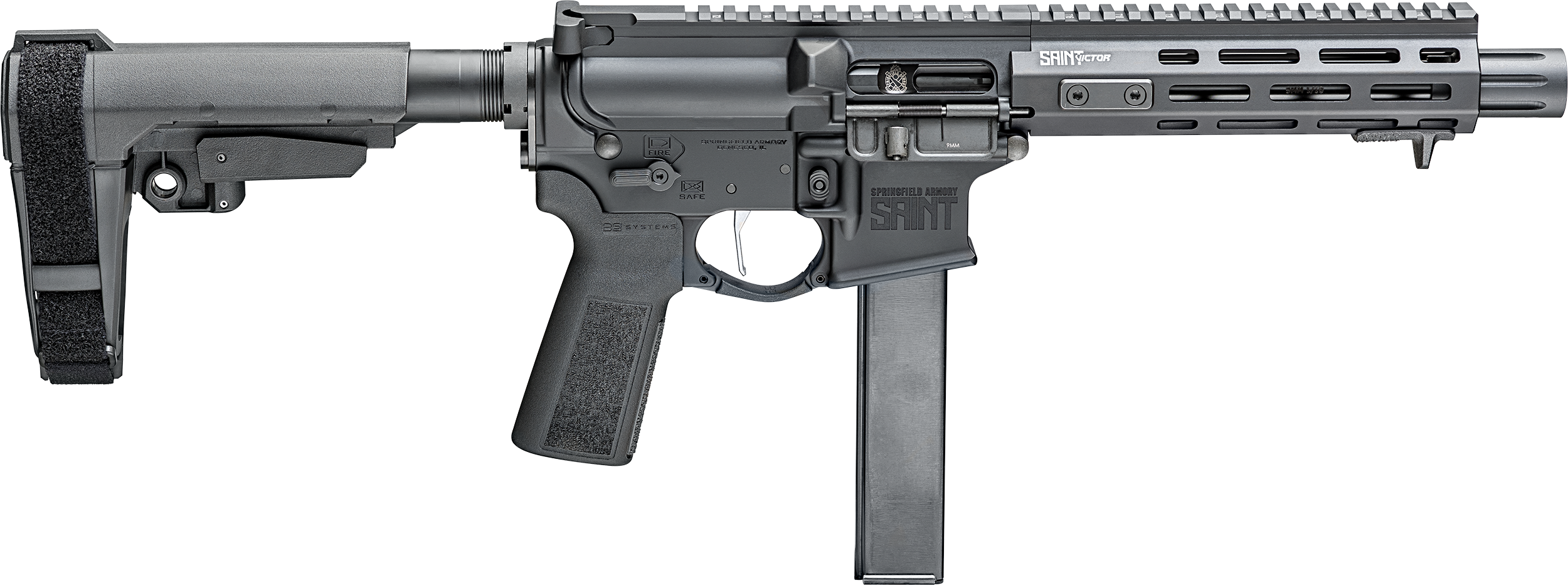 Springfield Armory Saint Victor, 9mm, Semi Auto AR-15 Pistol, 8.5" Barrel, 32rd Colt Magazine, SBA3 Brace - SPG STV98509B