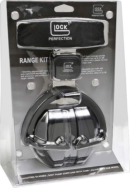 Glock Range Kit, Includes Glock Branded Ear Muffs, Foam Ear Plugs with Tether and Case, Safety Glasses with Glock Cloth Pouch - AP60220