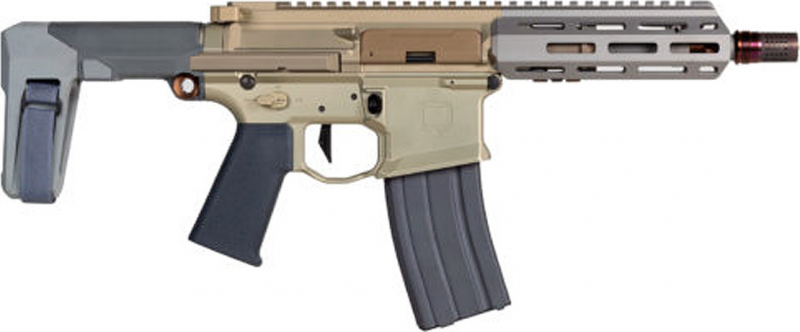 Q LLC Honey Badger, .300 Blackout, 7" Barrel, 30+1, Clear Anodized, Grey Furniture, Radian Ambi Safety, Radian Charging Handle, w/ Adjustable Brace HB300BLK7PISTOL