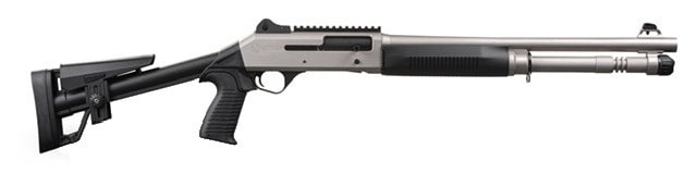Panzer Arms M4 Marine Grade Tactical Semi-Auto Shotgun 18.5" Barrel 12GA 3" 5 Rd, Piston Driven, Nickel Finish W/ Fixed Skeletonized Stock- PAM4MTSFSS