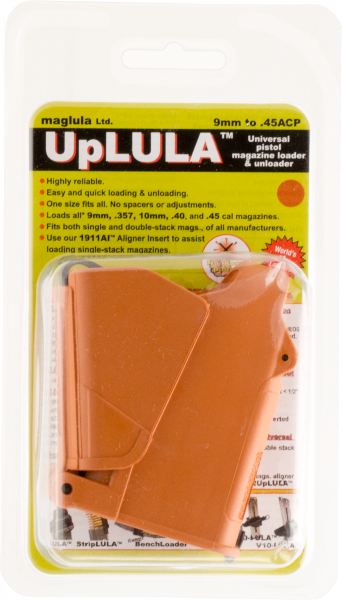 maglula UP60BO Lula 9mm to 45 ACP Mag Loader Orange Brown Finish