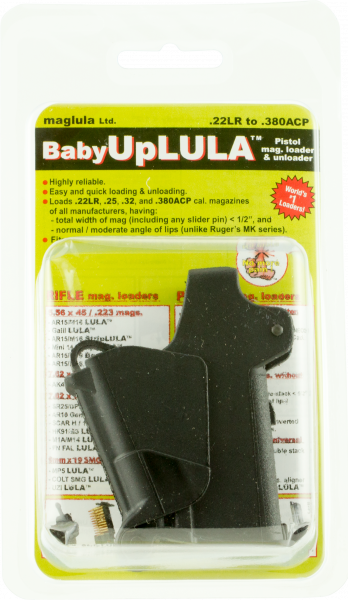 Maglula UP64B BabyUpLULA Loader & Unloader Single Stack Style made of Polymer with Black Finish for 22 LR, 380 ACP Pistols