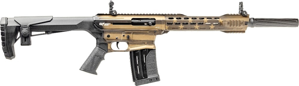 GForce Arms GF25 Semi-Automatic 12 Gauge AR-12 Shotgun, 18.5" Barrel, M-LOK Handguard, (1) 5 Round Magazine - Burn Bronze US Flag Cerakote - GF25MERCA