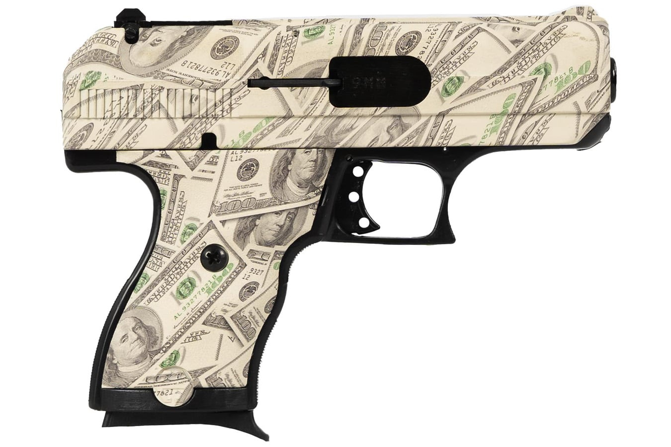 Hi-Point 916 MONEY Model C9 9mm Luger Caliber with 3.50" Barrel, 8+1 Capacity, $100 Bill Hydro Dip Finish, Serrated Steel Slide & Polymer Grip