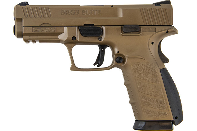 Buffalo Cartridge Co. 9MM Semi-Auto Pistol, BRG9 Elite 4" BBll, Grip Safety, Trigger Safety, Ambi Mag Release, 2-16 Rd Mags, Feature Rich, FDE Finish