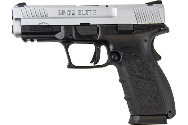 Buffalo Cartridge Co. 9MM Semi-Auto Pistol, BRG9 Elite 4" BBl, Grip Safety, Trigger Safety, Ambi Mag Release, 2-16 Rd Mags, Two-Tone - Black/Stainless