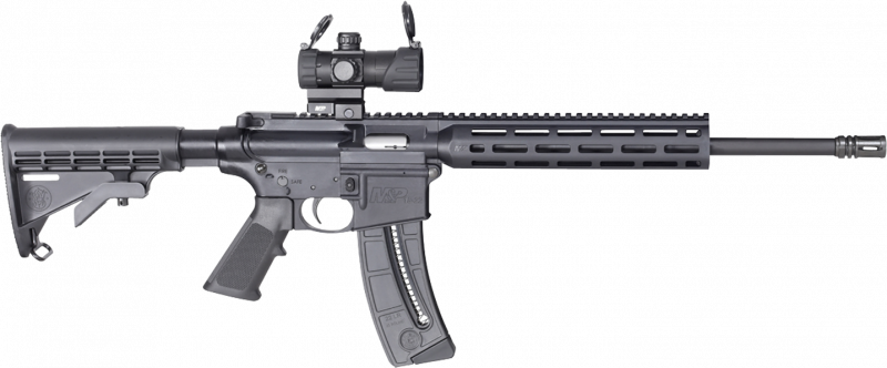 M&P1522SPT 12722, .22 L.R. Sport Model, with 16.5" Barrel, Red/Green Optic, M-LOK Rail, 6 Position Stock, Black, 25 Round Mag