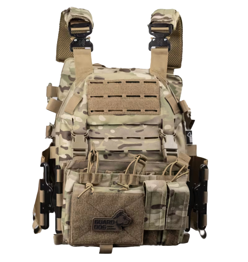 Guard Dog Body Armor- CAIRO Premium Plate Carrier + Includes LEVEL 3A Flexible Body Armor Plates- Green Camouflage