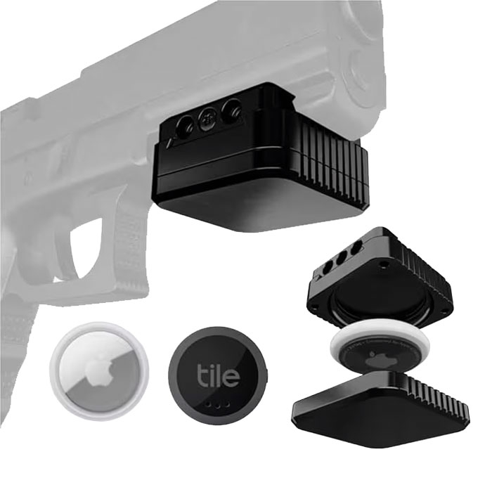GunTag GT-4, Air Tag/Tile Sticker Tracking Device Holder, Tamper Proof, Shock Proof, 1913 Picatinny/Weaver Universal Mount,  Aluminum/Polymer, Black
