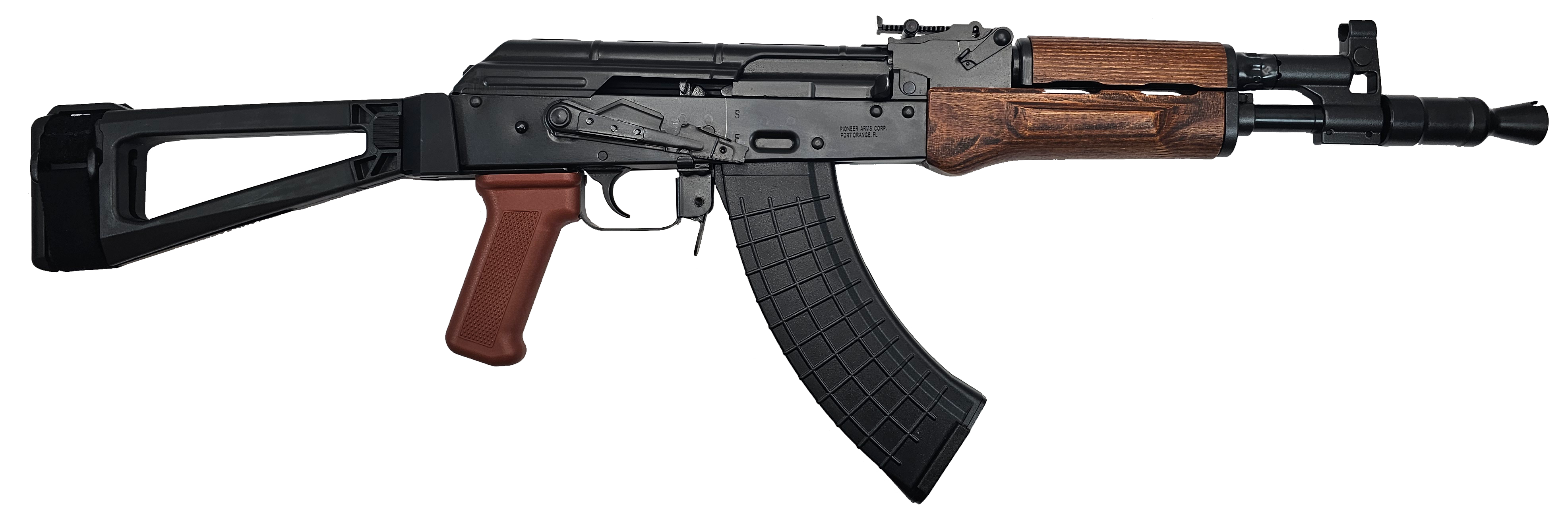 Pioneer Arms Hellpup Forged Trunnion 11.7" AK Pistol, 7.62x39 Caliber, Laminated Wood Furniture, 2-30rd Mags, w/ SB Tactical AKTF Side Folding Brace