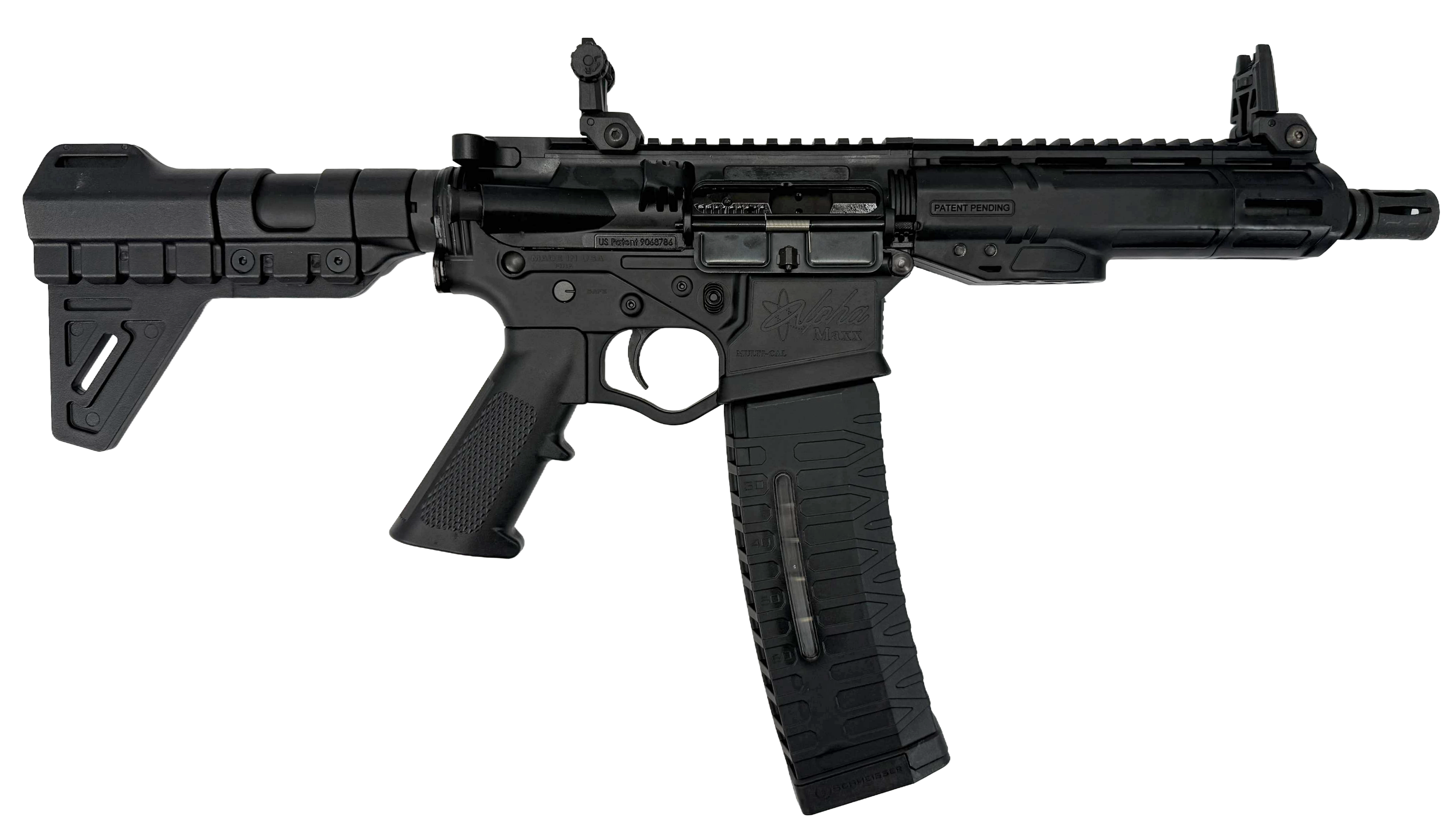 ATI Alpha Maxx Semi-Automatic AR-15 Pistol, 5.56 Nato, 7.5" Bbl, M-LOK Handguard,1-30 & 1- 60 Rd Mag, Flip-Up Sights, Adj Brace, Black - ATIGAX5567ML60