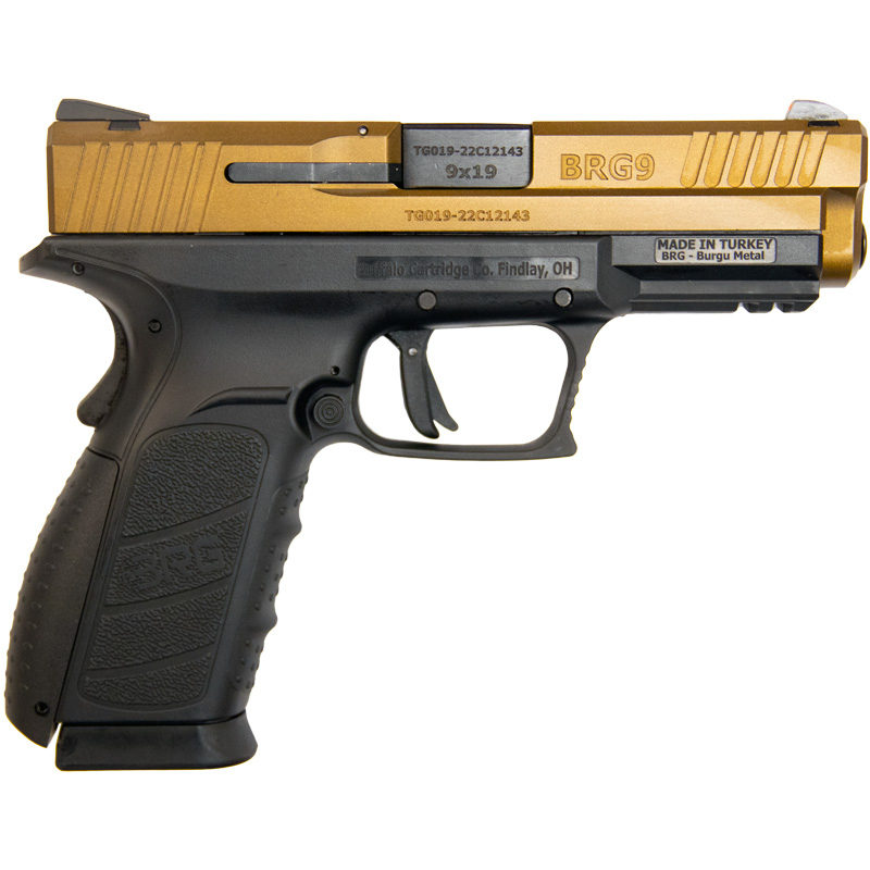 Buffalo Cartridge Co. 9MM Semi-Auto Pistol, BRG9 Elite 4" BBl, Grip Safety, Trigger Safety, Ambi Mag Release, 2-16 Rd Mags, Duo-Tone - Black/Bronze
