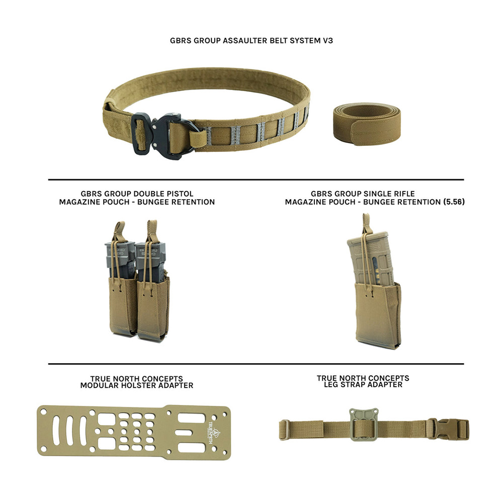 GBRS Group Assaulter Belt Bundle - Includes  Inner/Outer Belt, 1 Rifle Mag Pouch, Double Pistol Mag Pouch, True North Concepts Adapter w/ Leg Strap - COYOTE
