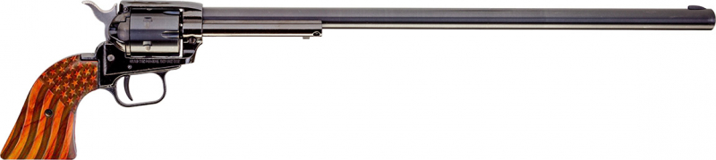 Heritage Rough Rider Single Action Revolver 16" Barrel .22 LR 6rd - Burnt Wood American Flag Grips -  Blued Finish -RR22B16WBRN7