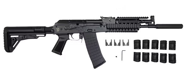 Pioneer Arms GROM Series Semi-Auto5.56 Nato/.223 AK Style Rifle W/Telescopic Stock, Quad Rail, Faux Suppressor, & 30 Rd Mag - POL-AK-GROM-FT-TS-R-556