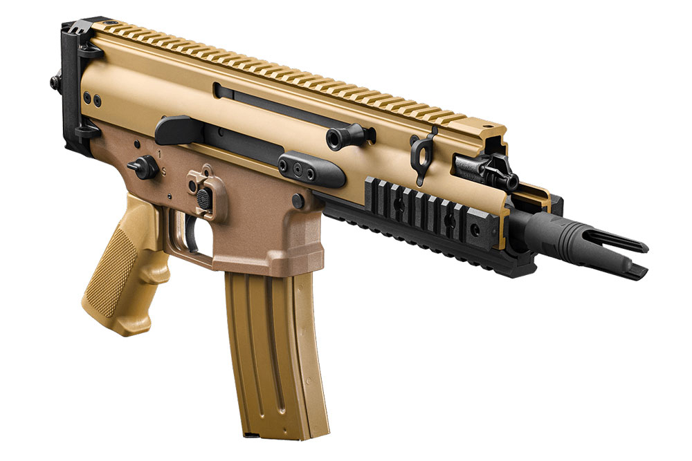 FN 38101241 Scar 15P 30+1 7.50" Chrome-Lined Barrel, Flat Dark Earth, A2 Polymer Grip, Picatinny Stock Adapter, 3 Prong Flash Hider