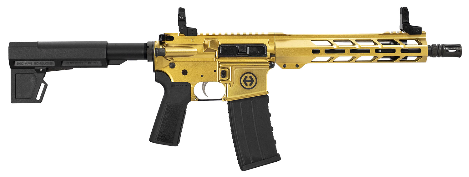 Hi-Point Firearms HP-15, Semi-Automatic AR-15 Pistol, 5.56 NATO, 10.5" Barrel, w/ Blade Brace, Gold, Included UTG Flip Up Sights - HP15P-556 GOLD