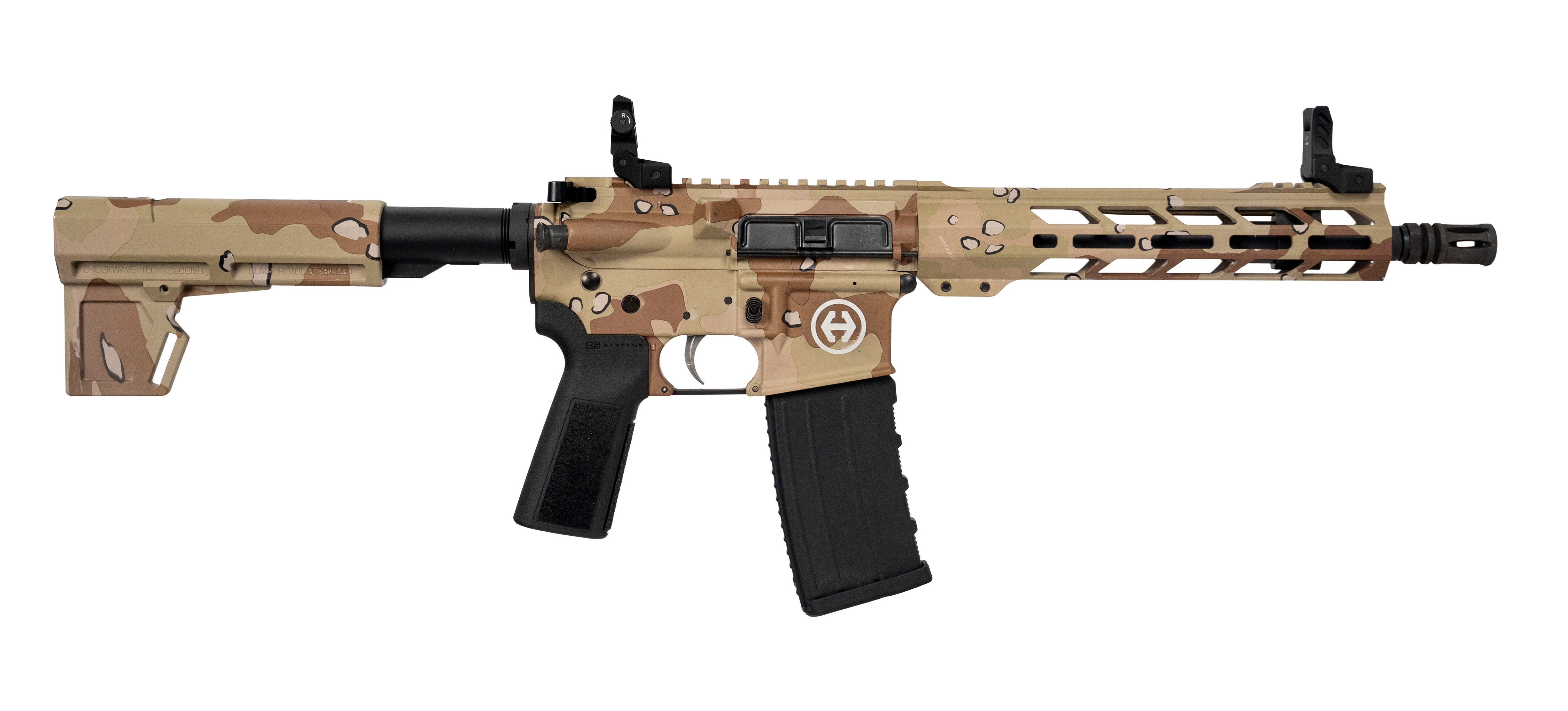 Hi-Point Firearms HP-15, Semi-Automatic AR-15 Pistol, 5.56 NATO, 10.5" Barrel, w/ Blade Brace, Desert Storm Pattern, Included UTG Flip Up Sights - HP15P-556DS