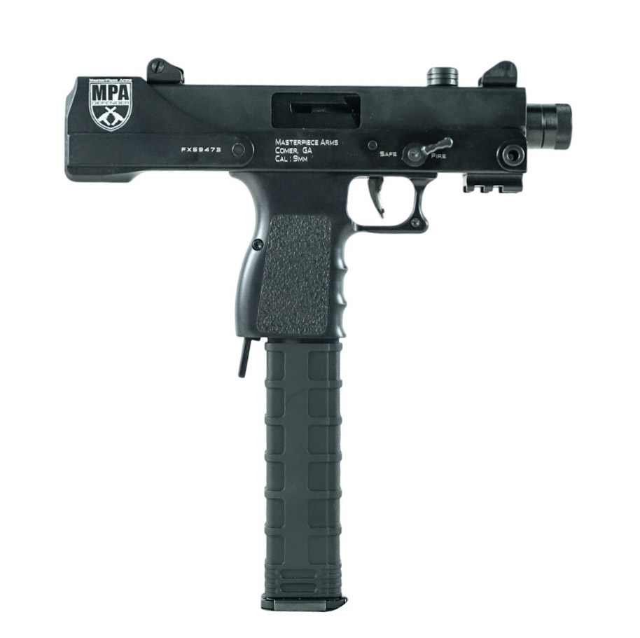 Masterpiece Arms MPA30T Defender 9mm 4.5" Semi-Automatic Top Cocking Pistol, 4.5" Threaded Barrel (1/2x28) - 30 Round Mag - Black