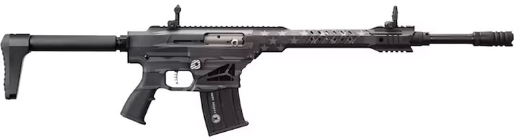 Panzer Arms MAG12 Tactical Semi-Auto Shotgun,12 Gauge,19.75" Bbl, Mag Fed, 3", 2-5 Rd Mags, Flip Up Sight,Choke Tubes, Black & Tungsten US Flag Cerakote