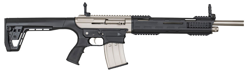 Tokarev TAR-12MP Semi-Auto Shotgun - 18.5" Barrel, 12 Gauge, 5 Round Mag, Folding Sights, 2-3/4 & 3 "- Tsunami Nickel Marine Finish