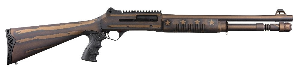 Panzer Arms M4 Tactical Semi-Automatic Shotgun 18.5" Barrel 12GA 3" 5 Round - Piston Driven -  Black & Bronze US Flag Cerakote - M4TSBBUSFC