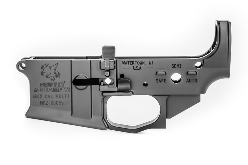 Griffin Armament MK2 Ambi Stripped AR-15 Lower Receiver - Ambidextrous Controls - Flared Magwell - Anodized Black - MK2AL
