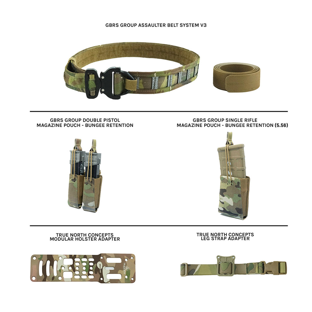 GBRS Group Assaulter Belt Bundle - Includes  Inner/Outer Belt, 1 Rifle Mag Pouch, Double Pistol Mag Pouch, True North Concepts Adapter w/ Leg Strap - MULTICAM