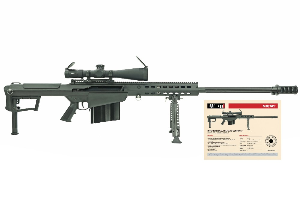 Barrett M107A1 50BMG Intl Military Contract Rifle, W / Leupold Mk 5 HD 5-25x56 Scope, 2-10 Rd Mags, Hard Case, Black Cerakote, BAR19600 - Mfg Discount Applied.