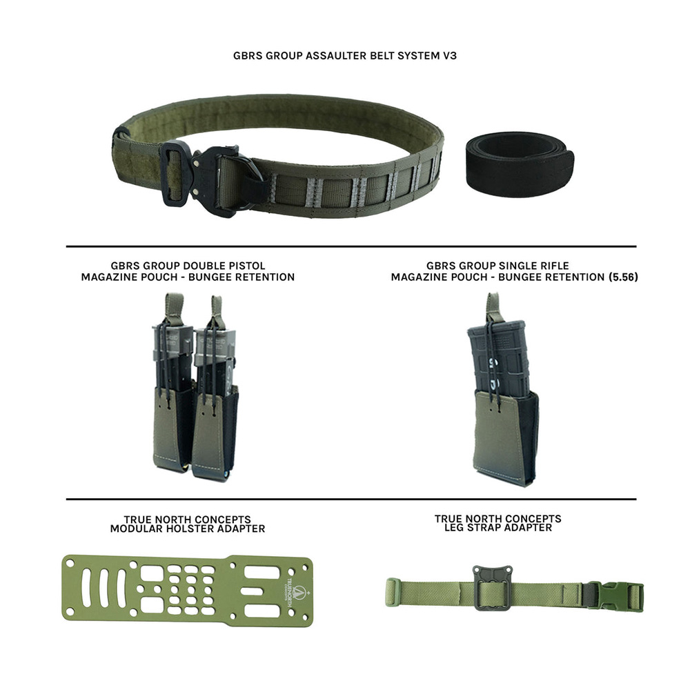 GBRS Group Assaulter Belt Bundle - Includes  Inner/Outer Belt, 1 Rifle Mag Pouch, Double Pistol Mag Pouch, True North Concepts Adapter w/ Leg Strap - RANGER GREEN
