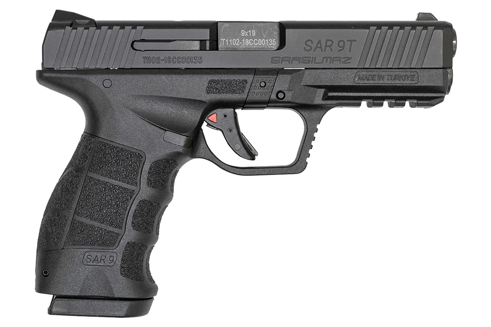 Sar USA SAR9T Semi-Auto Pistol, 4.4" Barrel, 9mm, 17rd Capacity, Interchangeable Grip Panels, Picatinny Accessory Rail - Black - SAR9TBL
