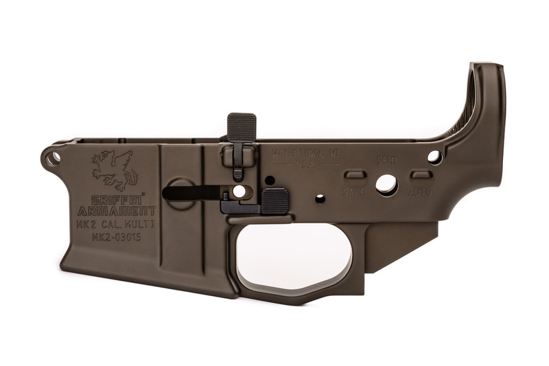 Griffin Armament MK2 Ambi Stripped AR-15 Lower Receiver - Ambidextrous Controls - Flared Magwell - Terra Brown - MK2ALFDE