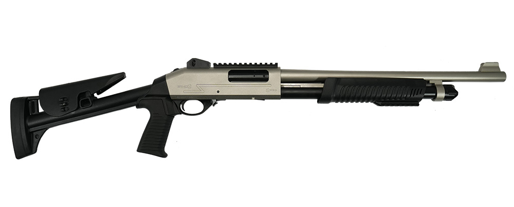 Ermox X-PRO-M Tactical Pump Action Shotgun,12 Gauge, 5+1, 3" Chamber, 18.5" Barrel, Fiber Optic Front Sight, Skeleton Stock, Marine Finish,